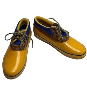 Vintage Lands' End Yellow Blue Low Ankle Duck Lace Up Boots Size 10 BLEMISH